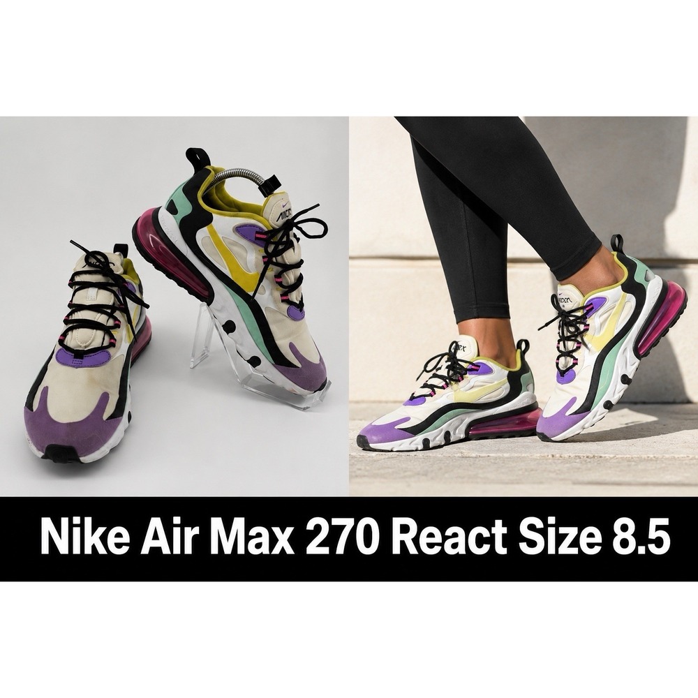 Nike Air Max 270 React AT6174-101 Colorblock Running Sneakers Sz 8.5 Womens